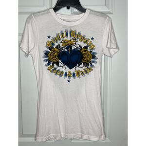 Sinful x Affliction Women Graphic Short Sleeve Tee Large Blue Gold